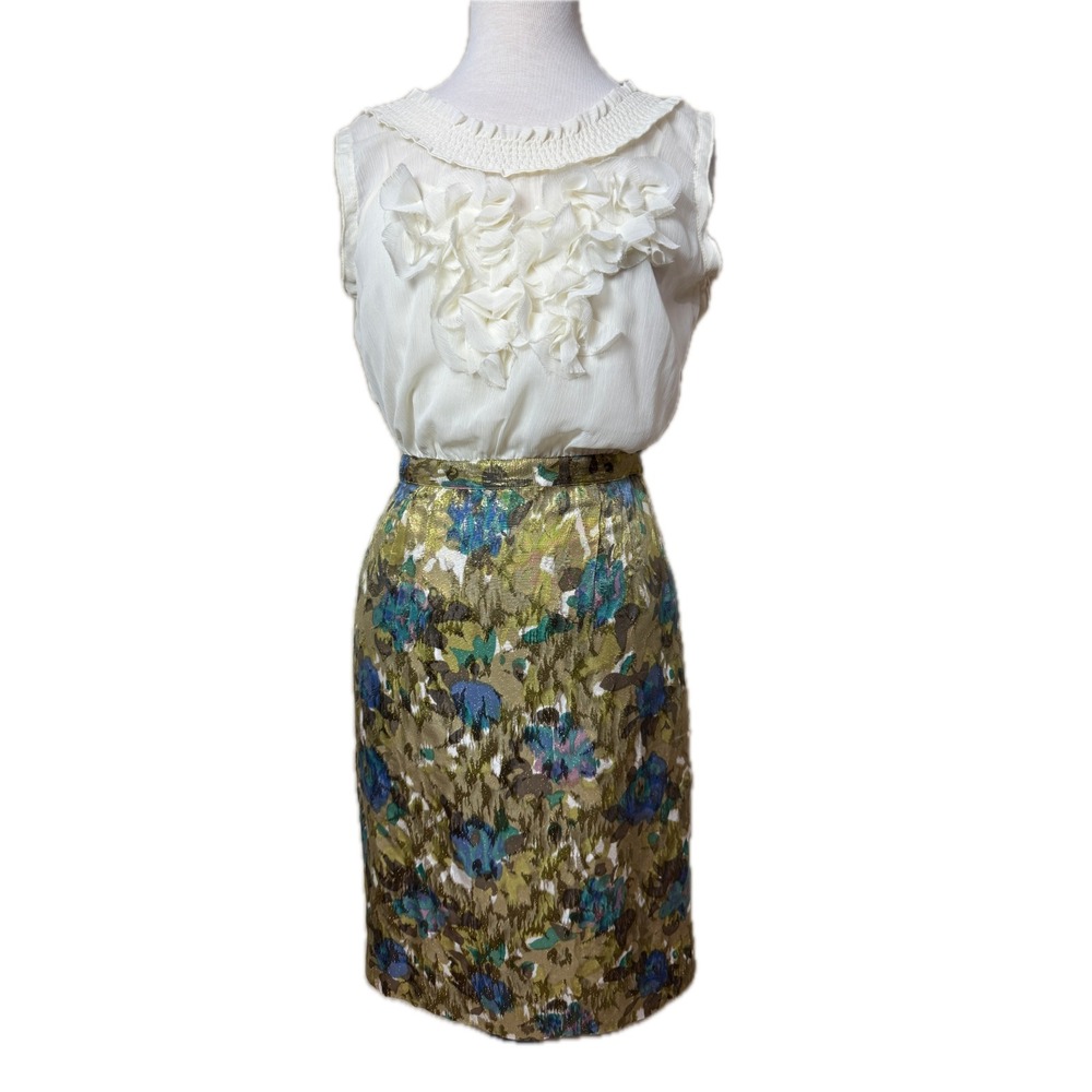 Moulinette Soeurs Dress Size 2 Floral Metallic Ruffle Anthropologie